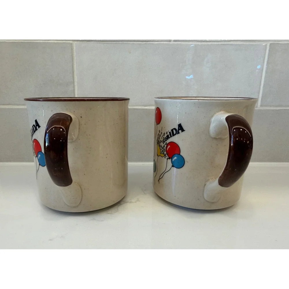 Vintage Herzfeld's Florida Souvenir Coffee Mugs Speckled Stoneware Set of 2 1983 - Picture 5 of 8